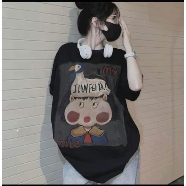 Áo thun nữ tay lỡ chất cotton khô 3158 in CÔ BÁNH BAO phong cách Hàn Quốc CAMASTORE S103