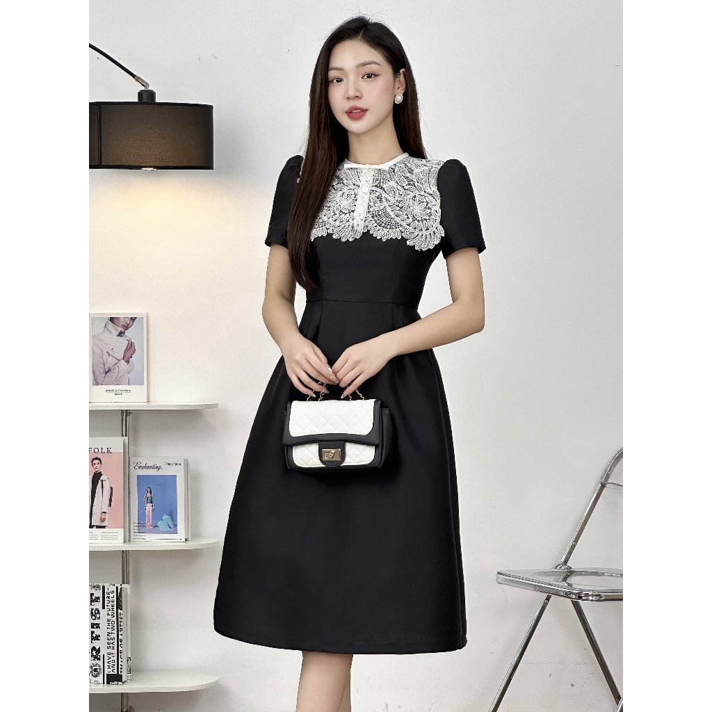 Đầm Nữ 𝐂𝐂𝐇𝐀𝐓 Dáng A Midi Hoa Chất Tafta Cao Cấp Phong Cách Thanh Lịch 23VNB8013AT