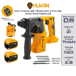 Máy khoan bê tông pin HUKAN RH2706PLUS, Động cơ Không chổi than, Tặng 5 Mũi khoan đục + Hộp nhựa
