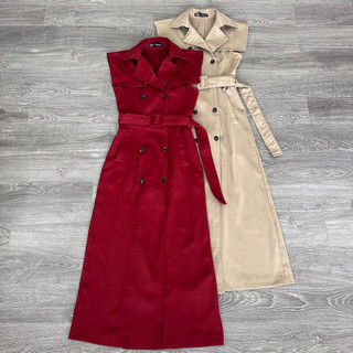 BEUCLOSET - Đầm cổ vest phối nút kèm belt