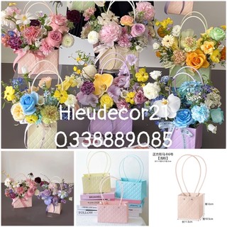 Giỏ cắm hoa Hàn Quốc trám giả da quai nhỏ siêu sang - chống thấm nước....