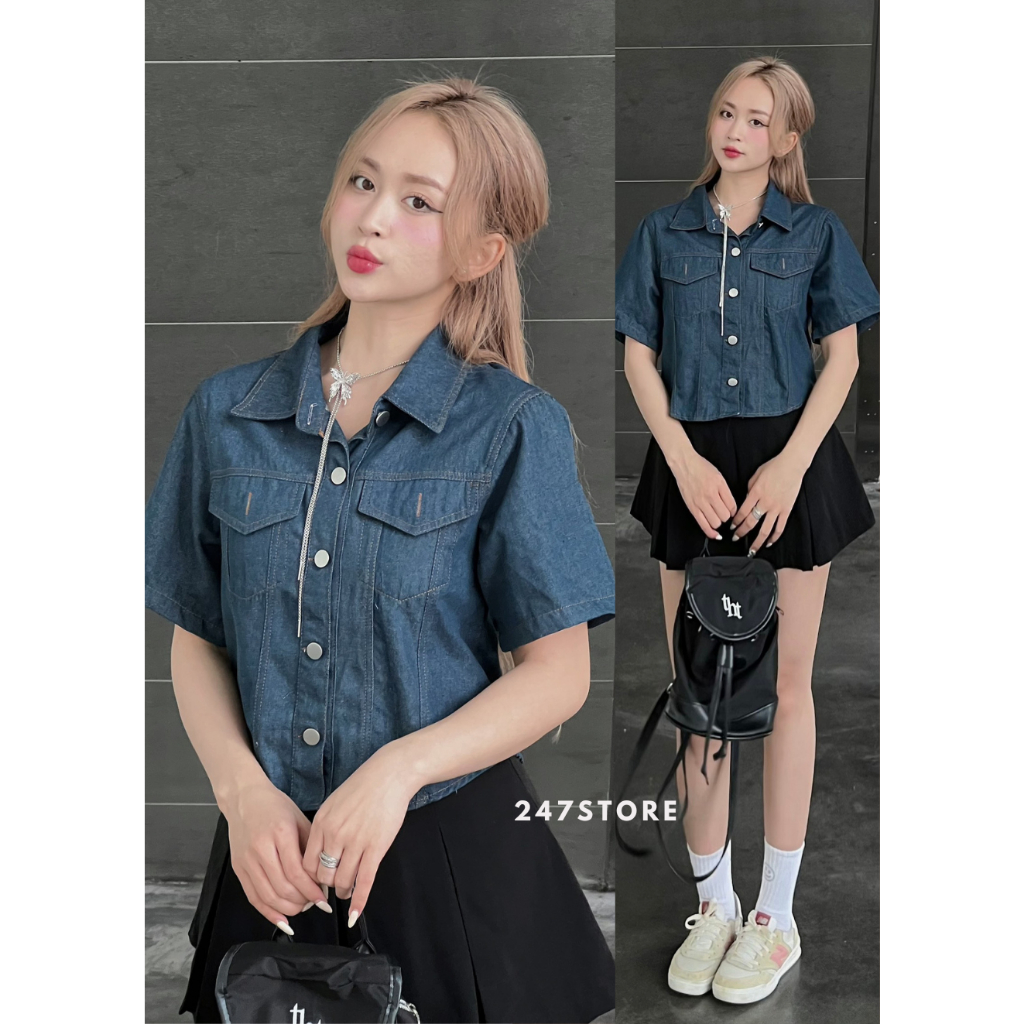 Áo jeans nữ cộc tay phối cúc cá tính 247store.vn - Aojeancrt7019_P0K17