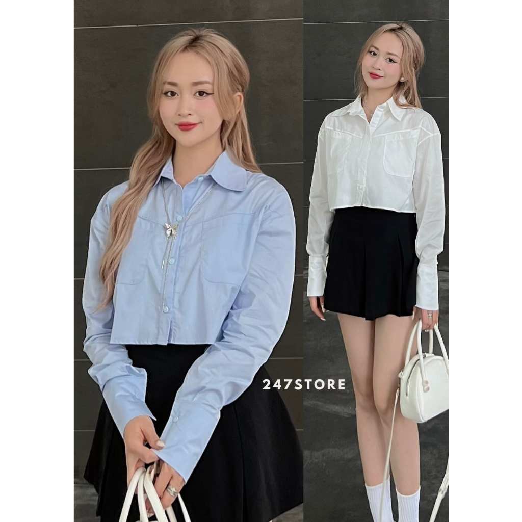 Áo sơ mi nữ dài tay dáng ngắn phong cách ulzzang - 247store.vn - SMCRT86127_p0k31