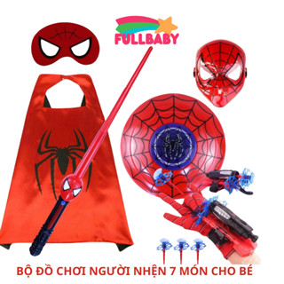Đồ chơi người nhện, áo choàng, mặt nạ, khiên, kiếm phát sáng âm thanh, đồ bắn tơ nhện cho bé Fullbaby combo giá tốt