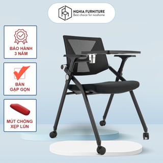 Ghế Training 01 Nghiafurniture gấp gọn, có bánh xe di chuyển, lưng thiết kế công thái học, tay trượt tiện dụng