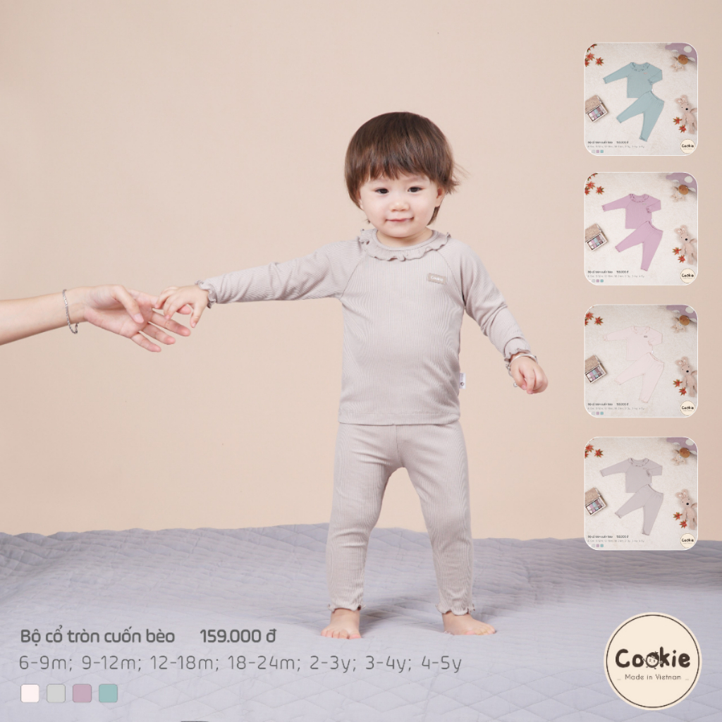 [COOKIE] Bộ dài tay cổ tròn viền bèo cho bé gái từ 6-9m đến 4-5y