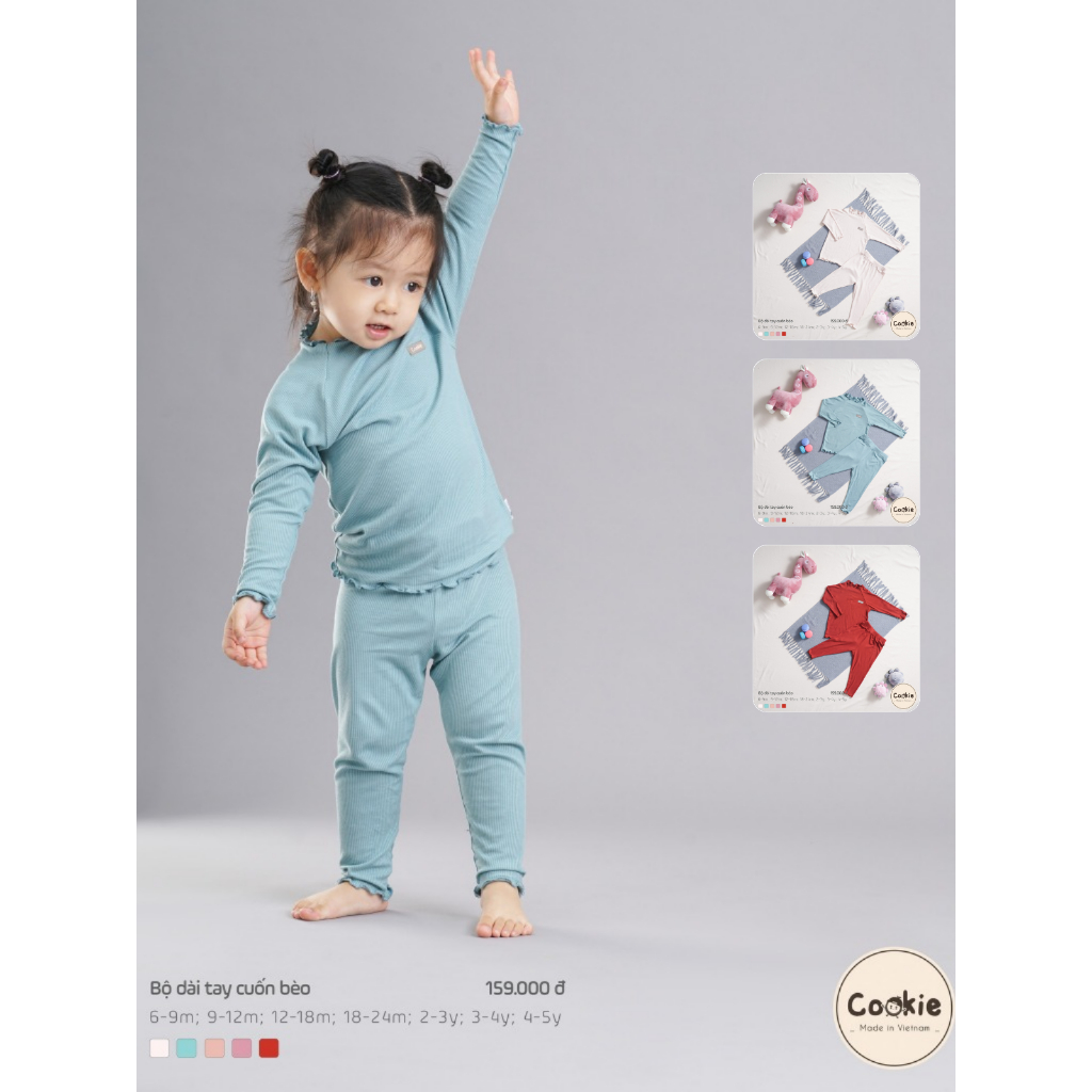 [COOKIE] Bộ dài tay cuốn bèo cho bé từ 6-9m đến 4-5y