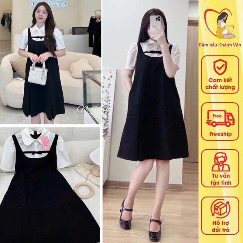 Váy bầu, đầm bầu cổ sơ mi ren đẹp dáng suông công sở Z01