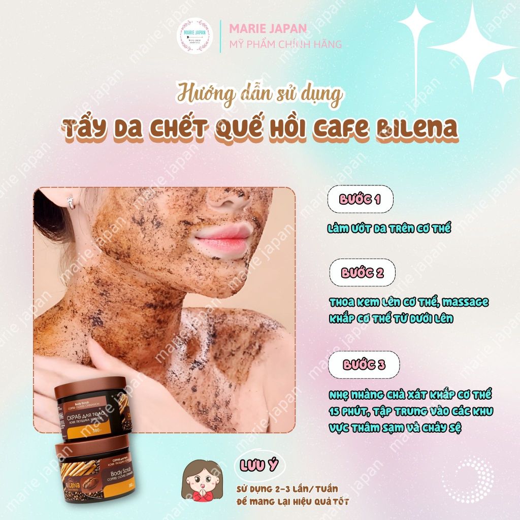 Tẩy da chết body chiết xuất cafe quế hồi Bilena hộp 380g