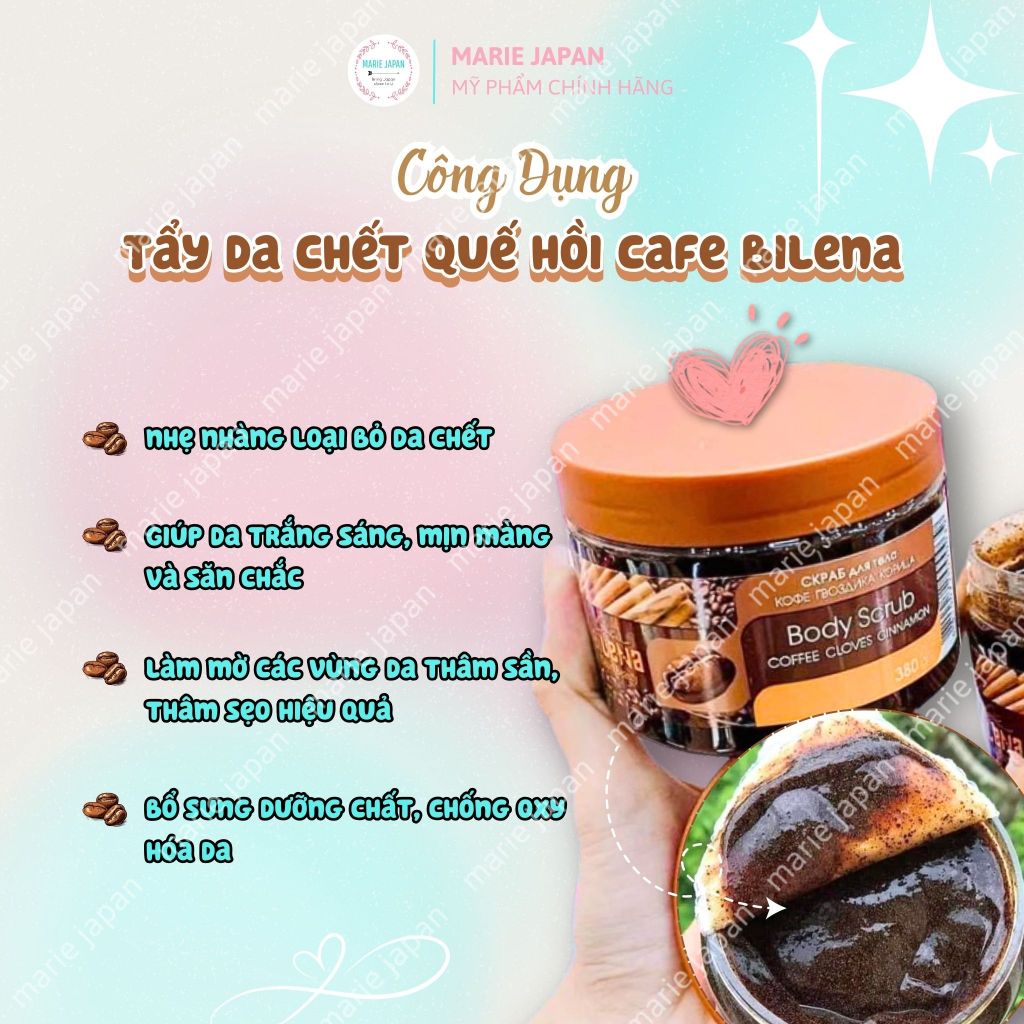 Tẩy da chết body chiết xuất cafe quế hồi Bilena hộp 380g