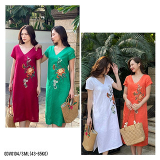 GDV0104 váy suông đũi thêu hoa siêu đẹp