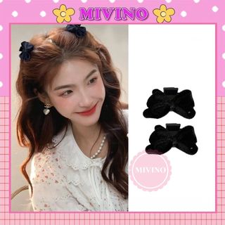 Kẹp tóc nơ Mivino cặp tóc nhung đen tiểu thư hàn quốc dễ thương KT13