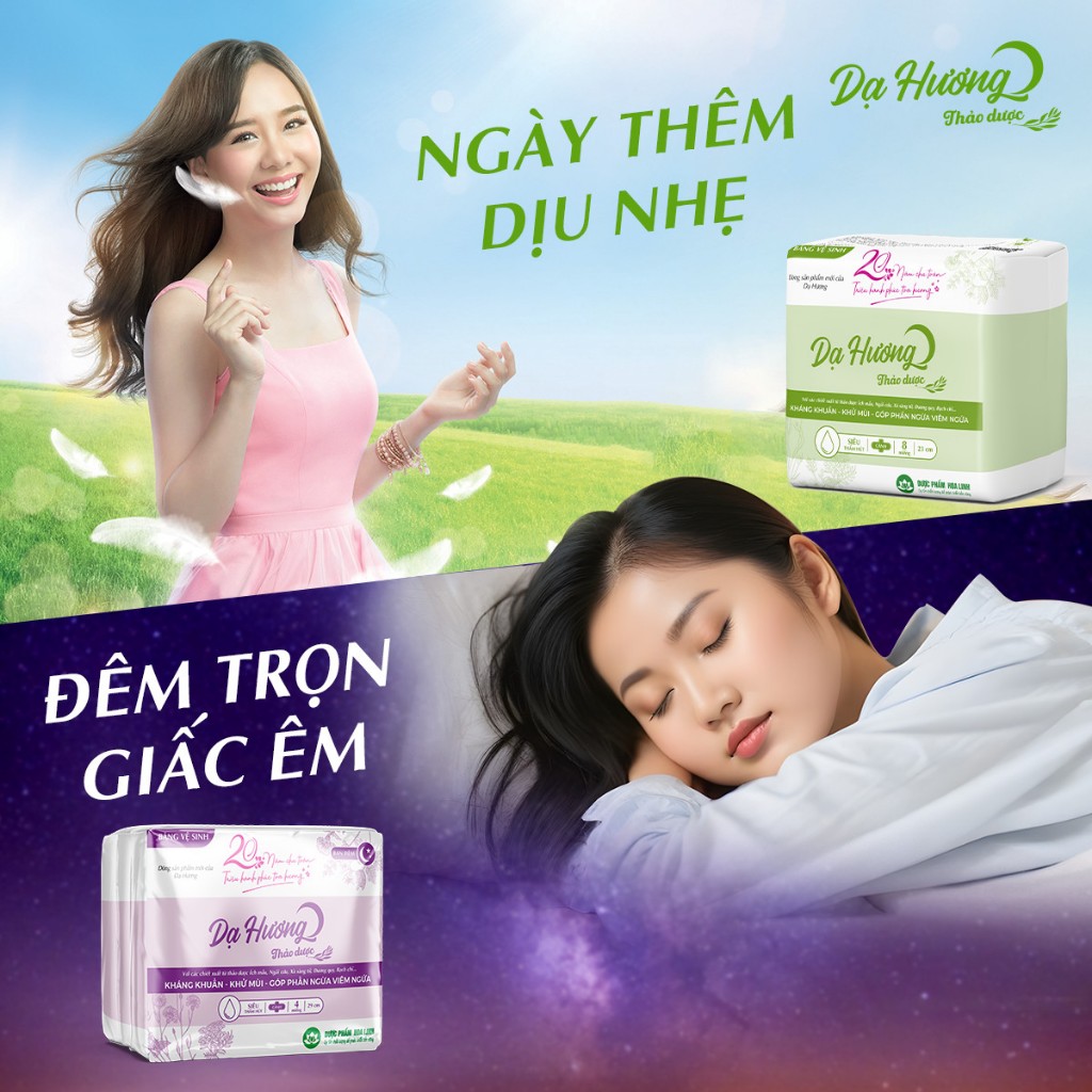 Băng vệ sinh thảo dược Dạ Hương ban đêm 29cm có cánh - mặt bông - gói 4