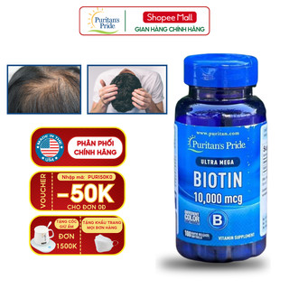 Hỗ trợ mọc tóc nhanh, giảm rụng tóc Ultra Mega Biotin 10000mcg Puritan's Pride 100 viên của Mỹ