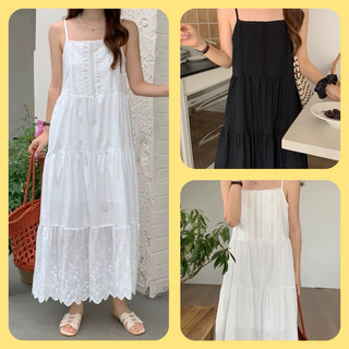 Váy Xô Midi 2 Dây Korea Trắng, Đen