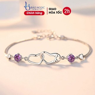 Lắc tay bạc nữ 925 hình trái tim đôi đính đá phong cách nhẹ nhàng xinh xắn - L2554 - Bảo Ngọc Jewelry