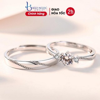 Nhẫn đôi bạc nam nữ thiết kế đính đá cubic zirconia (cz) dáng kim cương quà tặng ngày lễ tình nhân - ND2892 - BNJ