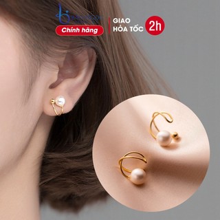 Bông tai bạc nữ 925 đính ngọc trai nhân tạo, bông tai kẹp vành không cần xỏ lỗ tai xinh xắn - B2638 - Bảo Ngọc Jewelry