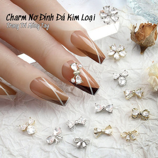 Charm nơ đính đá kim loại vàng bạc trang trí móng tay 5q