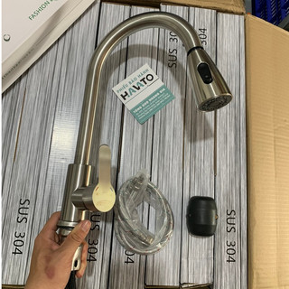 Vòi rửa chén nóng lạnh inox 304 dây rút cao cấp RC08 - tặng kèm dây cấp nước nóng lạnh