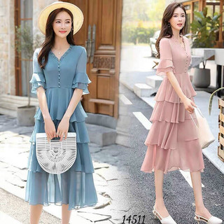 Đầm voan váy xoè tầng cổ đính ngọc _ Đầm thiết kế nhiều form size M.L.XL.2XL