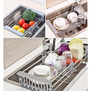 Kệ inox gác bồn rửa chén đa năng - rổ úp cho chậu rửa bát - Khay Rút Gọn Siêu Tiện Lợi