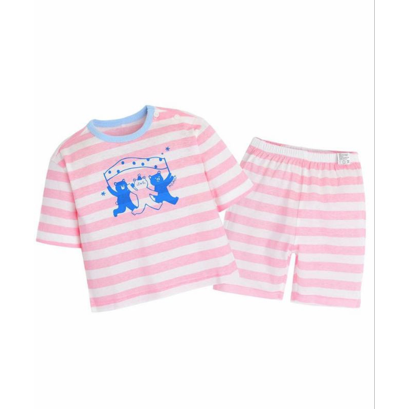 (Sz 120)- Bộ lửng cotton giấy kẻ hồng Moimoln