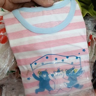 (Sz 120)- Bộ lửng cotton giấy kẻ hồng Moimoln