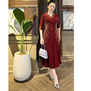Đầm trung niên cho mẹ, váy trung tuổi sang trọng dự tiệc u40 u50 bigsize