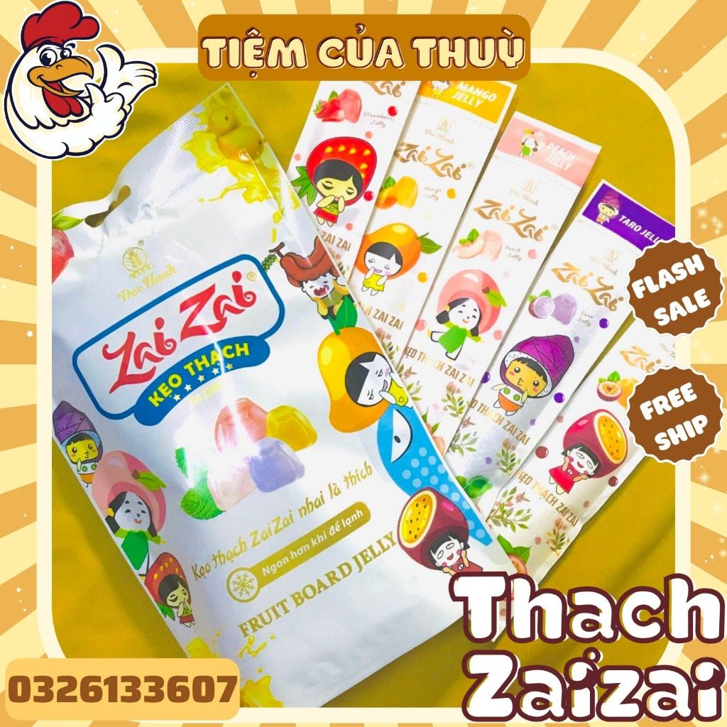 Thạch Rau Câu - Kẹo Thạch Thanh ZaiZai Đức Hạnh - 320G Mix Vị Trái Cây, Thạch Trái Cây (Gói Dài)