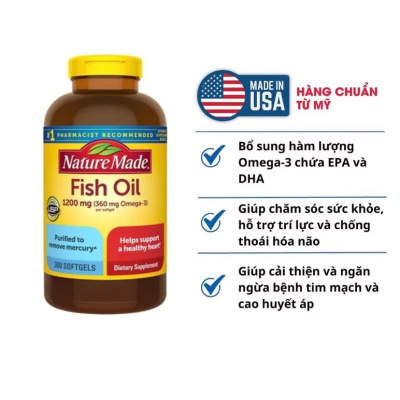(Hàng chính hãng) Dầu cá Omega 3 natural Made Fish Oil 12000mg (200 viên)