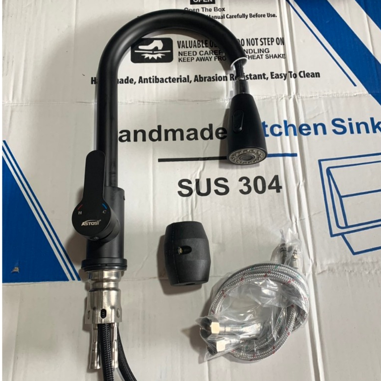 Vòi rửa chén nóng lạnh inox 304 Astosi , Vòi rửa chén dây rút Sơn Tĩnh Điện Cao cấp bảo hành 12 tháng
