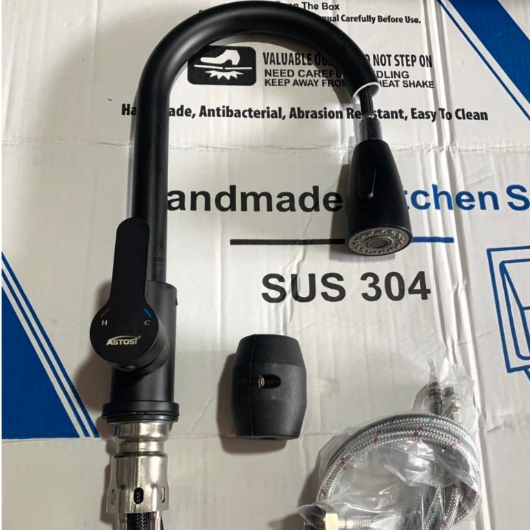 Vòi rửa chén nóng lạnh inox 304 Astosi , Vòi rửa chén dây rút Sơn Tĩnh Điện Cao cấp bảo hành 12 tháng