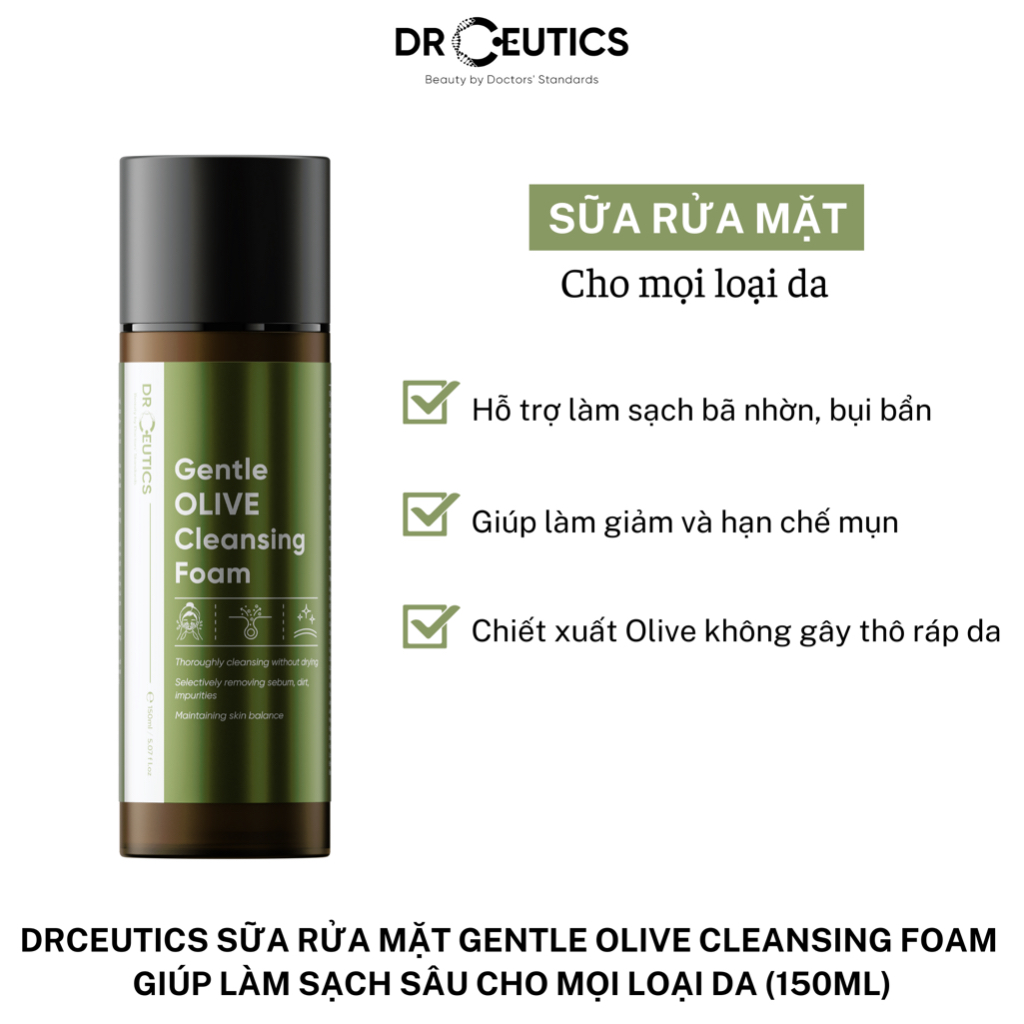 DRCEUTICS Sữa Rửa Mặt Làm Sạch Sâu Cho Mọi Loại Da Gentle Olive Cleansing Foam 150ml