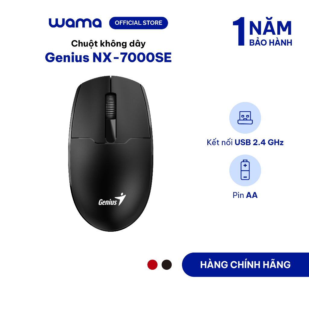 Chuột không dây Genius NX-7000SE màu đen - USB, nhỏ gọn, thuận cả 2 tay, phù hợp PC/Laptop