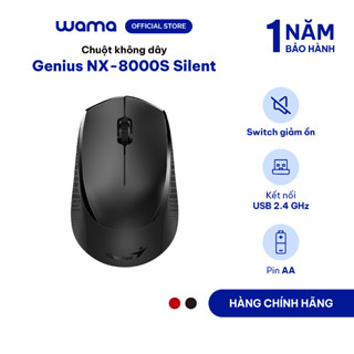 Chuột không dây Genius NX-8000S Silent - giảm ồn, USB 2.4GHz, thuận 2 tay, trượt đa bề mặt, phù hợp PC/Laptop