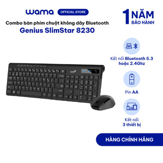 Combo bàn phím chuột không dây Bluetooth Genius SlimStar 8230 fullsize - kết nối 3 thiết bị, công thái học, có phím số