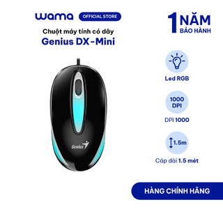 Chuột máy tính có dây genius dx-mini nhiều màu, nhỏ gọn, led rgb, dpi 1000, thuận cả 2 tay, thích hơp pc/lap
