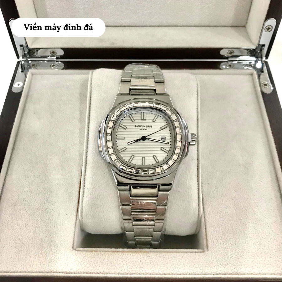 Đồng hồ nam Patek Philippe Nautilus 57131G-010 mặt kính Mineral viền đinh đá chống nước dây thép đeo tay cao cấp