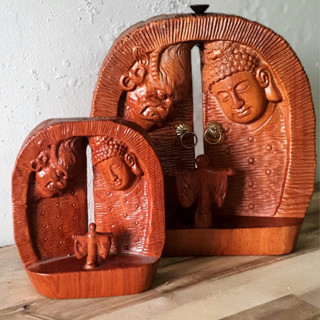 Tượng cánh cửa thiện ác phong thủy gỗ hương đá kt 25x24x7 - Xông trầm hương thác khói Tặng kèm 10 Nụ trầm hương khói ngư