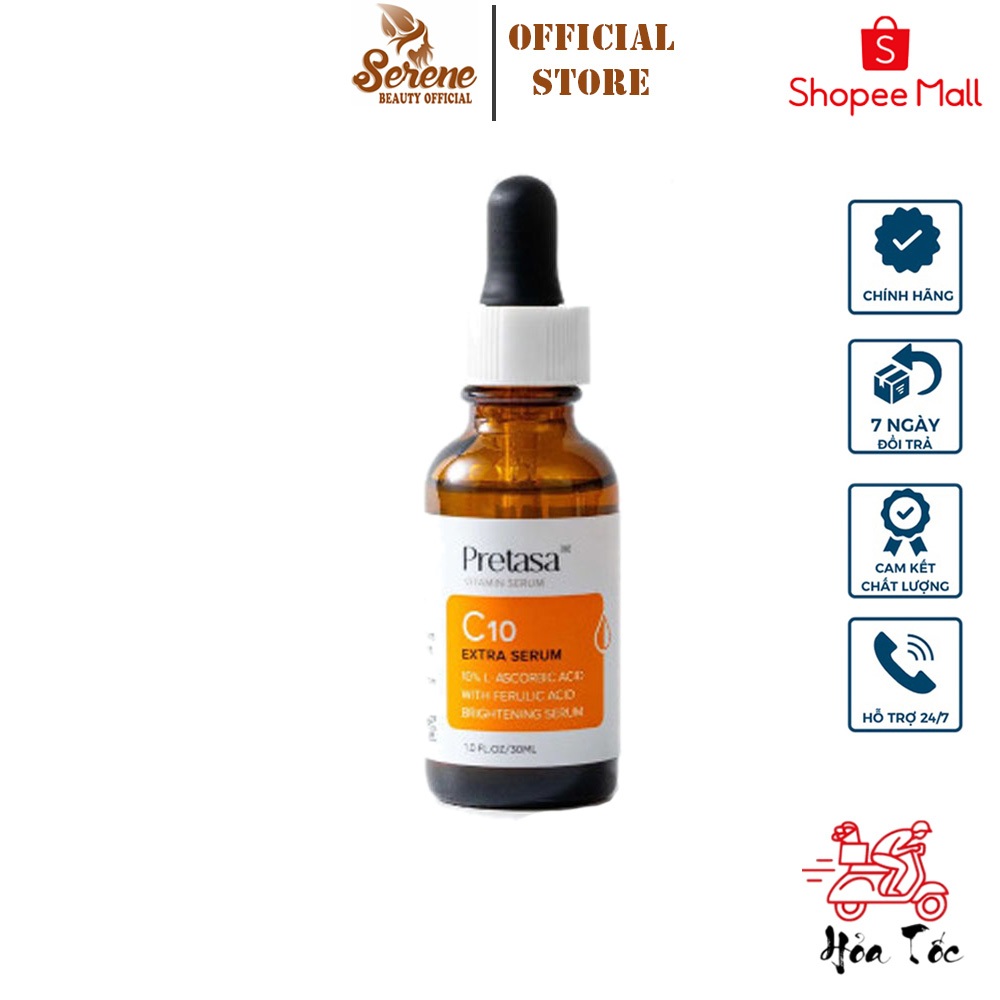 Serum sáng da mờ thâm Vitamin C PRETASA C10 Extra Serum - Hàng Chính Hãng