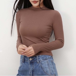 Áo thun nữ tay dài cổ cao 3 phân chất liệu vải gân mềm mại co giãn CS01, CT JEANS