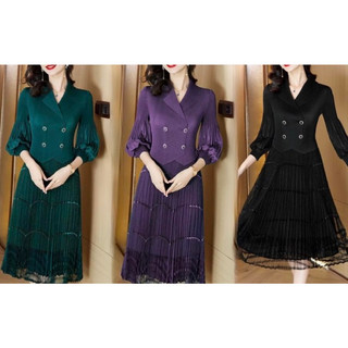 (HÀNG NHẬP BIGSIZE ) VÁY ĐẦM DÀI DẬP LY  2 LỚP REN SANG CHẢNH ( MYY4501524)