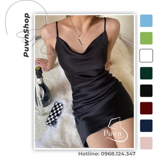 Váy lụa hai dây cổ đổ dáng ngắn tôn dáng, thanh lịch - Puwn Shop