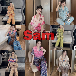 Bộ Pyjama lụa xước mác Sam chất mềm mịn, mát nhẹ