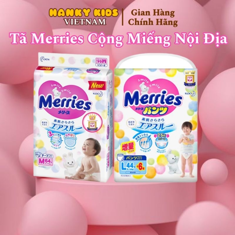 CỘNG MIẾNG Tã Bỉm Merries Chính Hãng Nội Địa Nhật Dán Quần NB76+6 S70+6