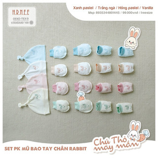 Hrnee Set phụ kiện mũ bao tay chân mềm mát cho bé sơ sinh