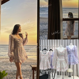Đầm Tơ Hoa Tay Xếp Ly Xòe