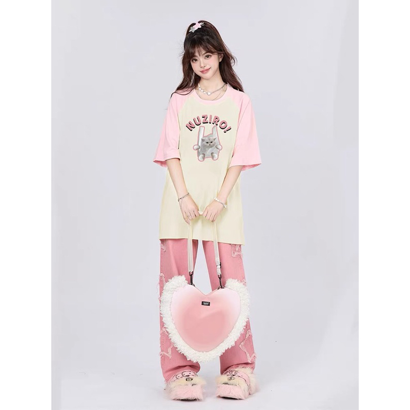 ÁO THUN RAGLAN MÈO UZ DỄ THƯƠNG FORM RỘNG DỄ PHỐI ĐỒ RL230901
