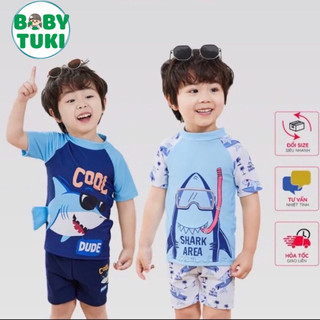 Đồ bơi bé trai Tukibaby áo cộc quần lửng size 12-50kg,bộ bơi bé trai phối màu hoạ tiết baby shark